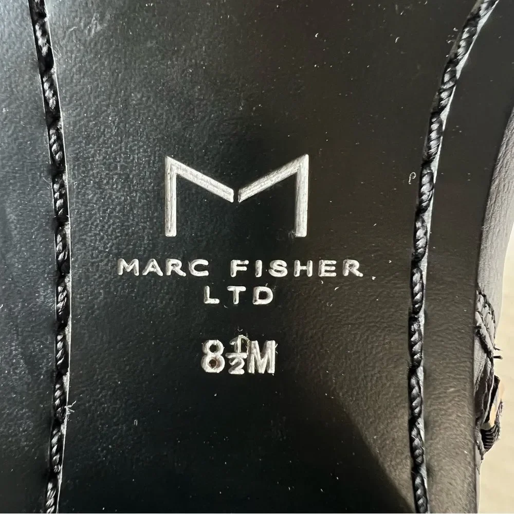 Marc Fisher Yatina Black Leather Bootie Chelsea Boot Zipper Buckle Western - 8.5
